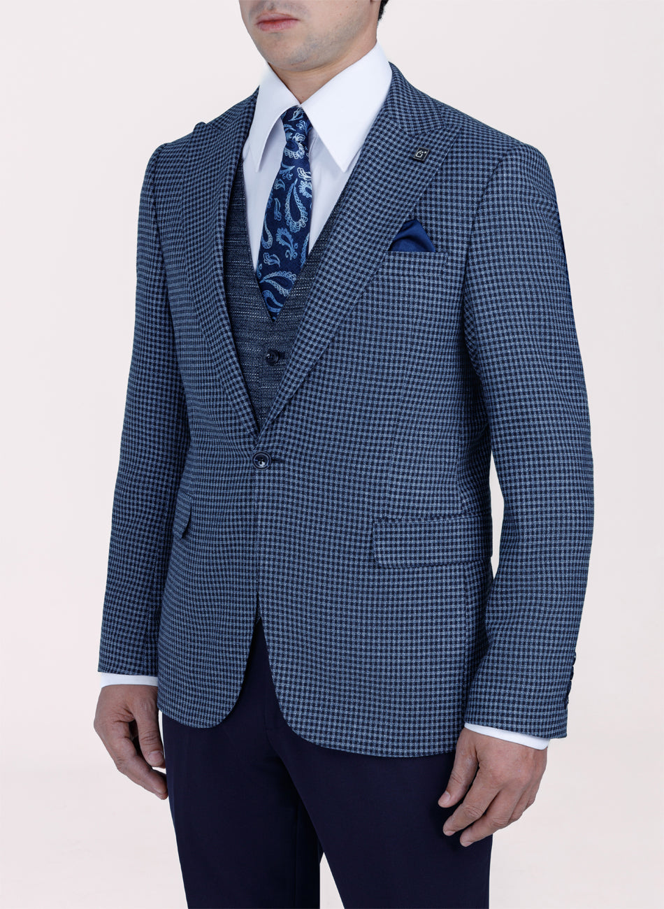 Image of Blue Hounds tooth Peak Lapel Suit