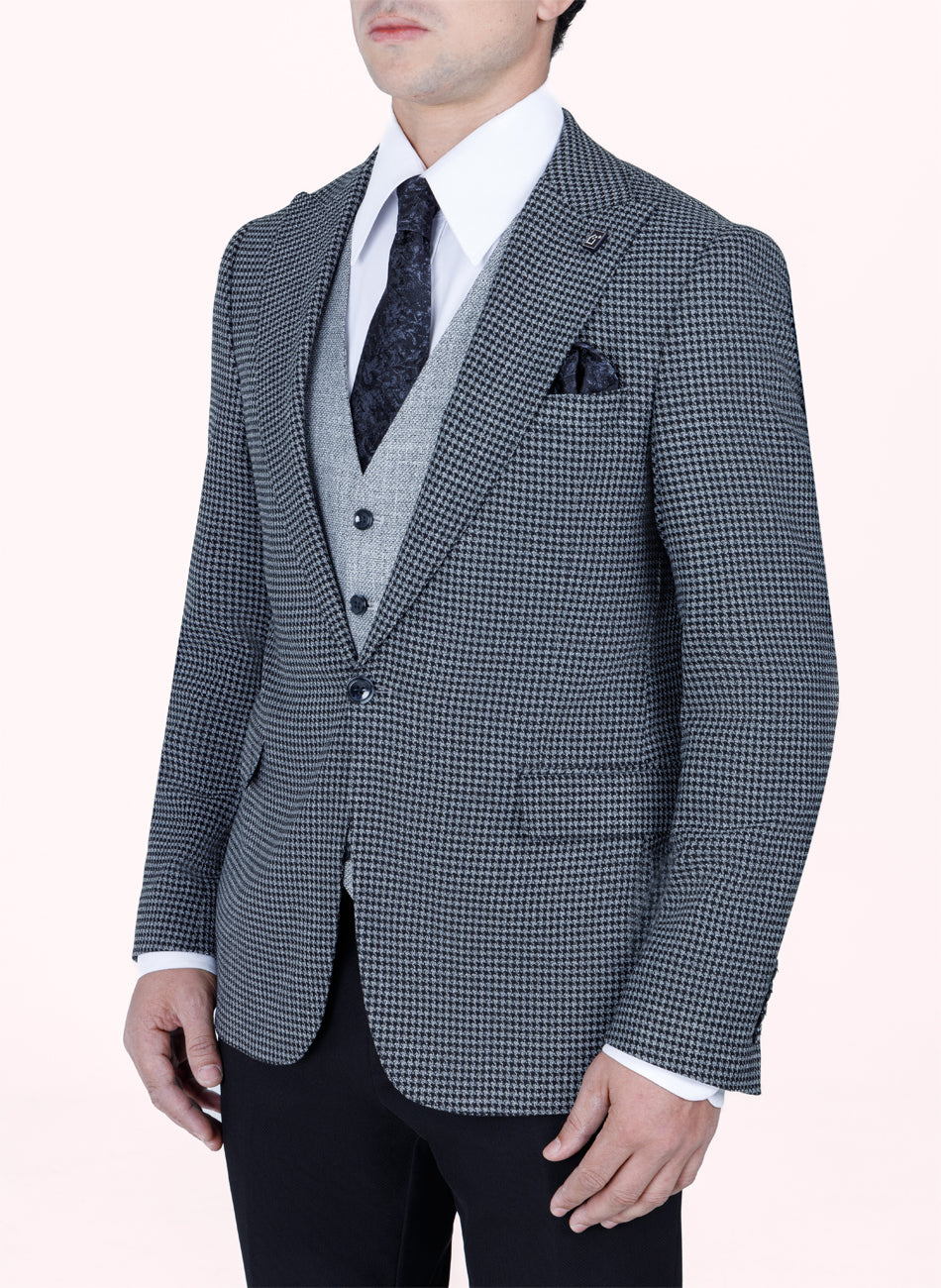 Image of Black Hounds tooth Peak Lapel Suit