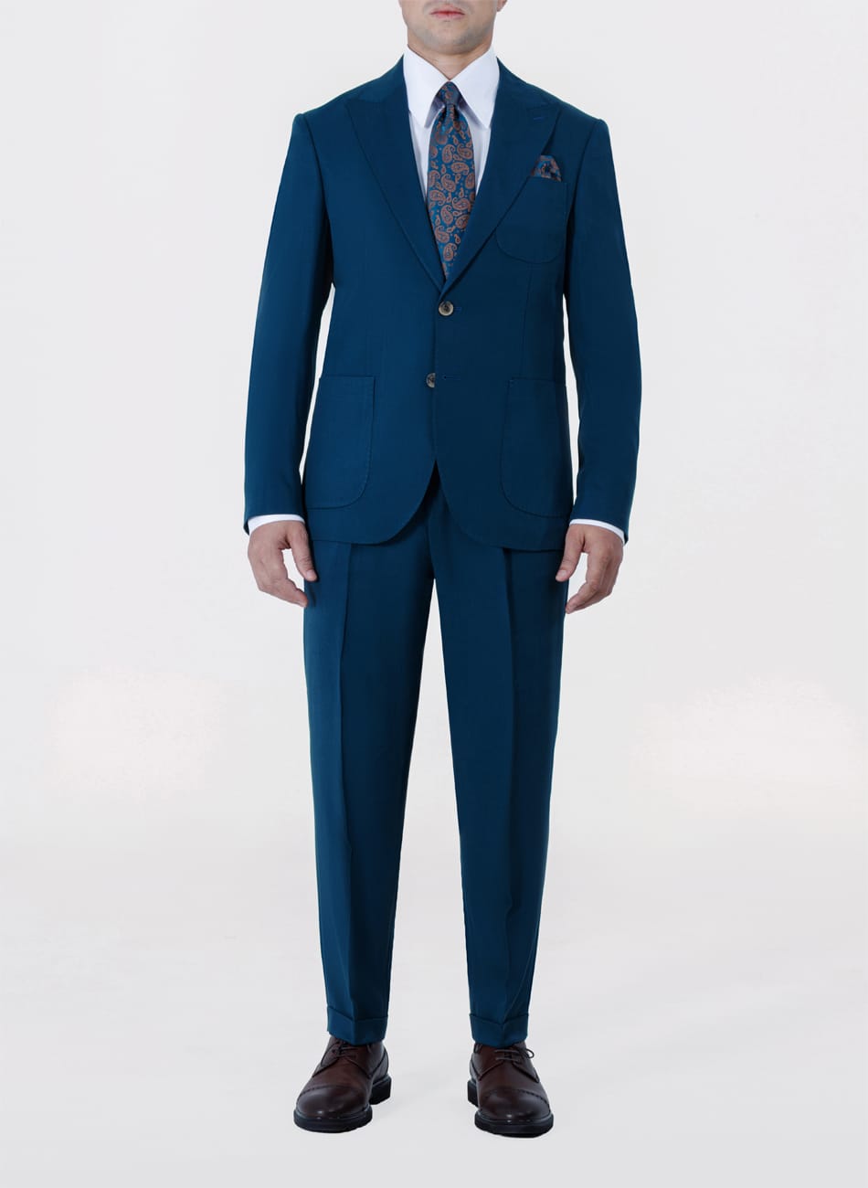 Plain Peak Lapel Suit With two-button