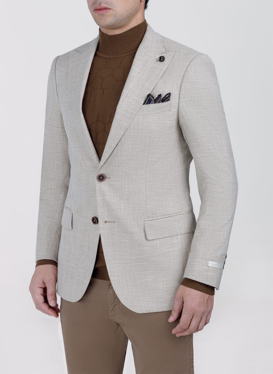 HERRINGBONE PEAK LAPEL  JACKET