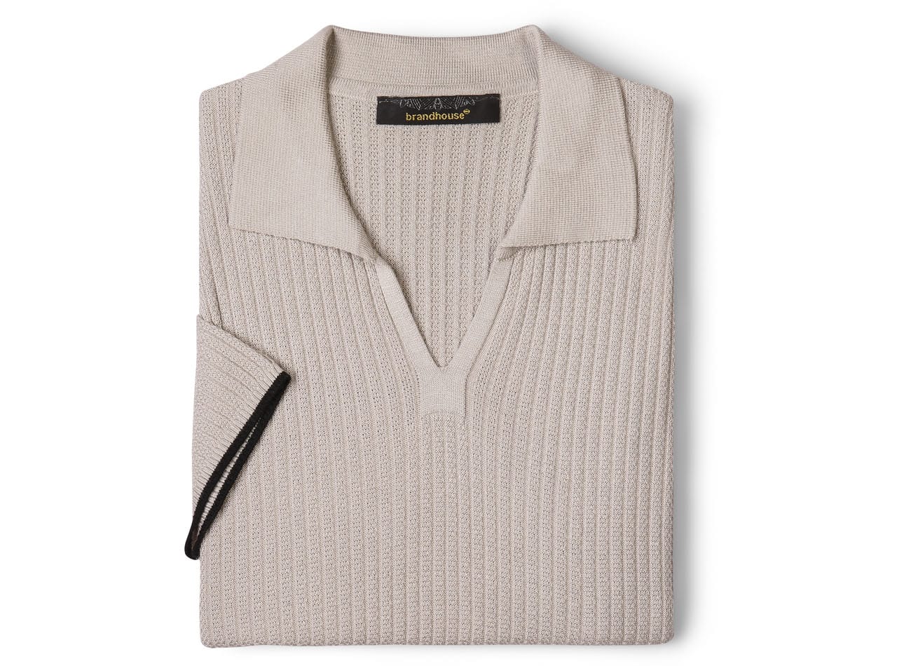 Image of Stripe Knit Polo T-Shirt