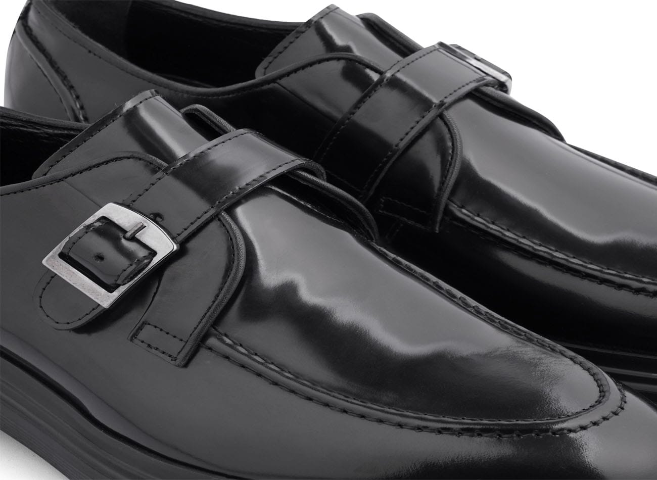 Genuine Leather Moc Toe Monk Strap