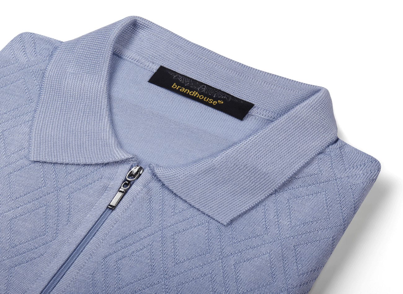 Image of Textured Half zipper Knit Polo T-Shirt