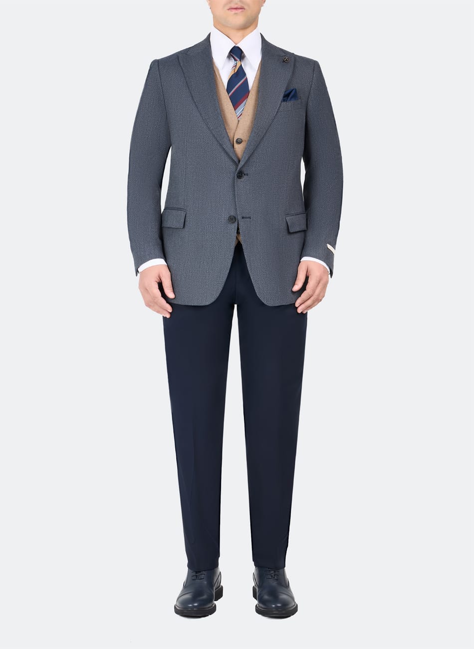 HOPSACK PEAK LAPEL SUIT