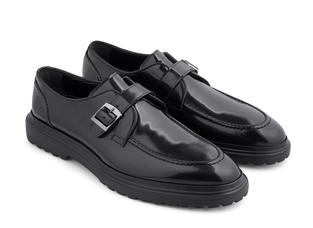 Genuine Leather Moc Toe Monk Strap