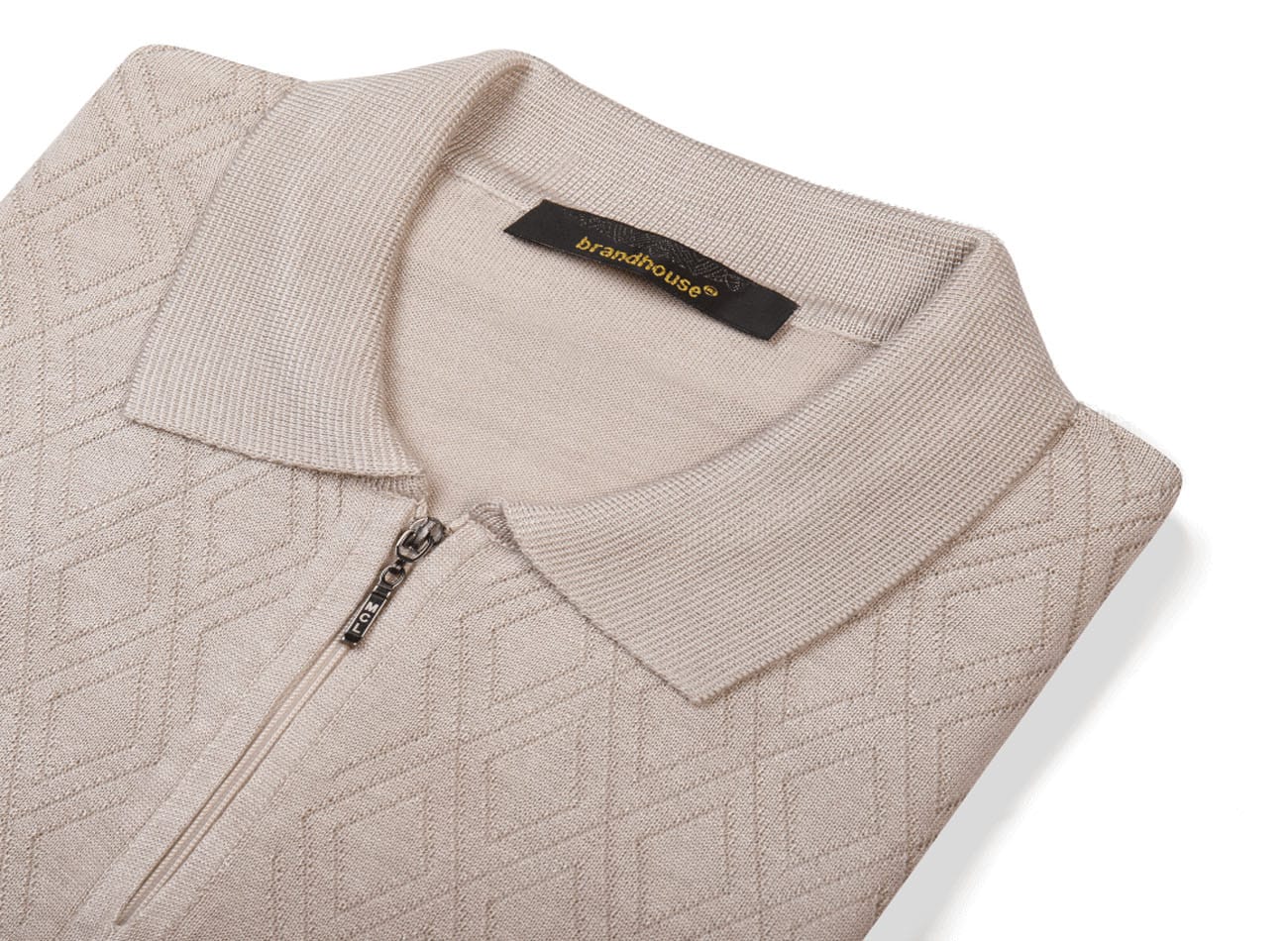 Image of Textured Half zipper Knit Polo T-Shirt