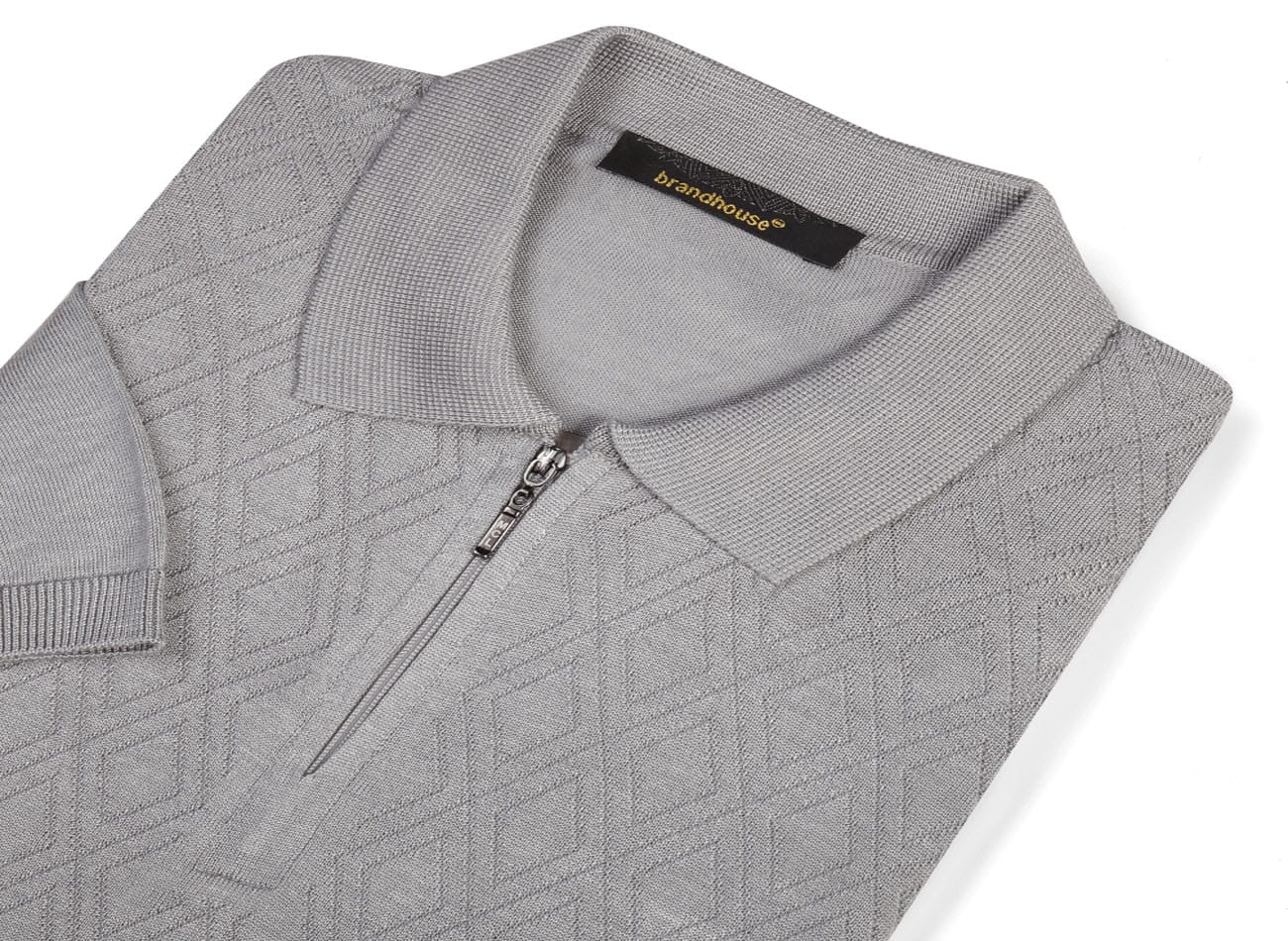 Image of Textured Half zipper Knit Polo T-Shirt