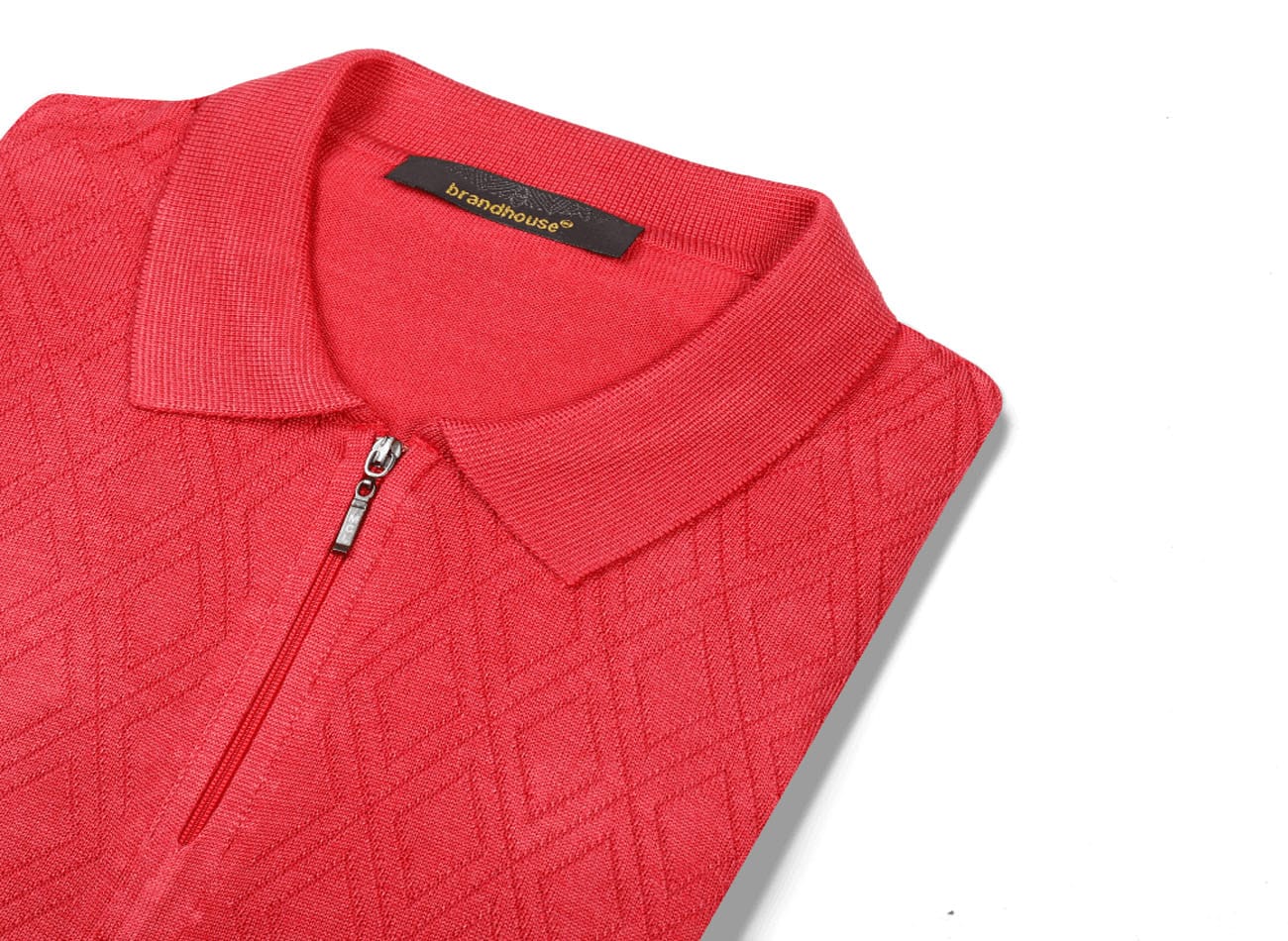Image of Textured Half zipper Knit Polo T-Shirt
