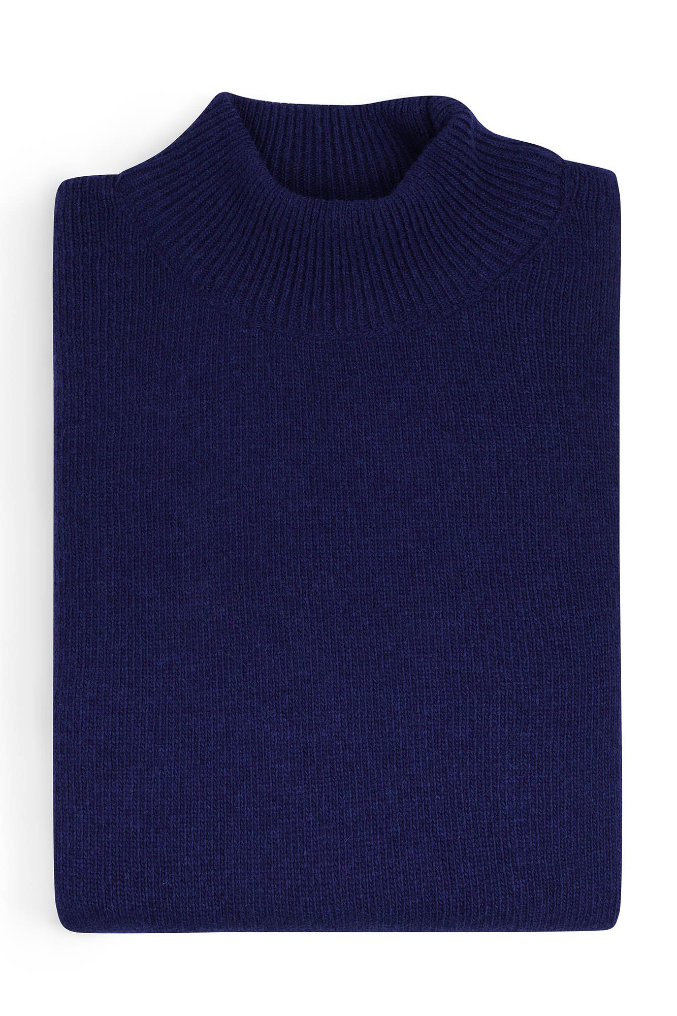 Image of Folded navy blue sweater on a white background